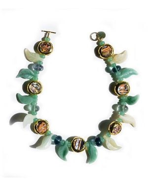 Edgar Navarro Jewelry Edgar Navarro Jade Leaf Necklace With Fluorite Beads & -Plated Mother Of Pearl Accents - Green
