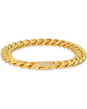 Steeltime Stainless Steel 18K Plated 10Mm Miami Cuban Bracelet With Cz Monaco Clasp 8.5 Inch - Metallic