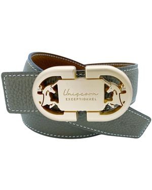 Champagne & Horses Reversible Leather Belt Heritage Tan With Buckle - Green