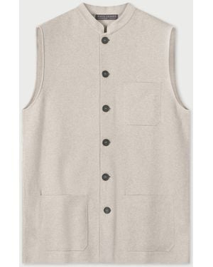 Paul James Knitwear Neutrals Midweight Cotton Cochin Knitted Nehru Waistcoat - Natural