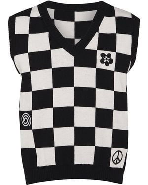 INGMARSON Embroidered Checked Wool & Cashmere Vest - Black