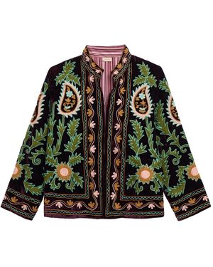 Inara Neon Garden Velvet Jacket - Green