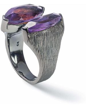 German Kabirski Roones Open Design Blackened Ring With Princess Cut Amethyst - Purple