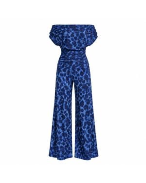 Atom Label Carbon Bardot Wide Leg Jumpsuit - Blue