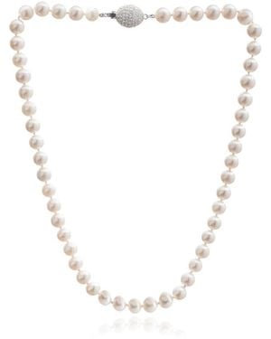 Pearls of the Orient Online Gratia Almost Round Cultured Freshwater Pearl Necklace With Pave Sparkle Oval Clasp - Metallic