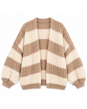 LAtelier London Neutrals & Cream Chunky Knit Colour-Block Cardigan - Natural