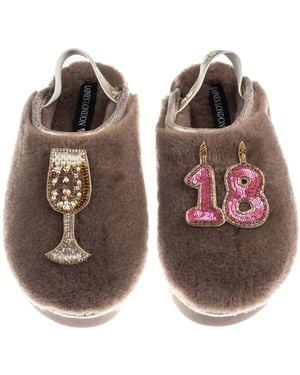 Laines London Neutrals Flatform Cloud Closed Toe Slippers With 18Th Birthday & Champagne Glass Brooches - Brown