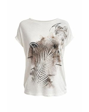 Conquista Printed Relaxed-Fit Short Sleeve Top - White