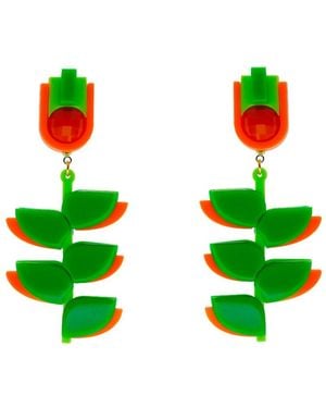Gissa Bicalho Handmade Acrylic Earring Heliconia - Green