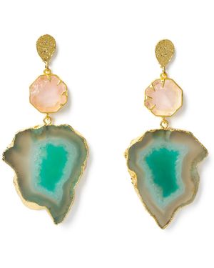 YAA YAA LONDON 'Hold On' Rose Quartz Agate Gemstone Statement Earrings - Green