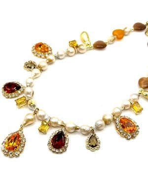 Achala Handcrafted Baroque Freshwater Pearl Crystal Drop Necklace - Metallic