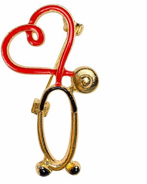 By Ozge Healing Heart Enamel Stethoscope Plated Brooch - Red