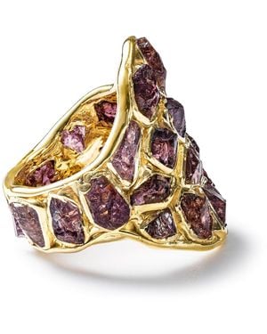 German Kabirski Kelea Handcrafted Plated Ring With Rough Garnet - Metallic