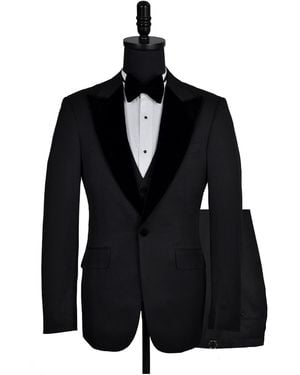 DAVID WEJ Alfredo Three Piece Single Breasted Velvet Peak Lapel Tuxedo - Black