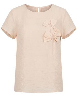 Georgette Neutrals Powder Peach Bow Detail Top - Natural