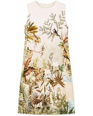 Yumi' Neutrals Ivory Jungle Print Viscose Shift Dress - Metallic