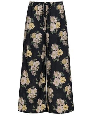 Montce Liz Floral Drawstring Wide-Leg Pant - Black