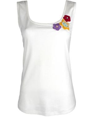 Lalipop Design Tank Top With Handmade Crochet Patches - White