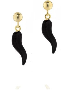 Unaloe Earrings With-Plated Horn Pendant - Black