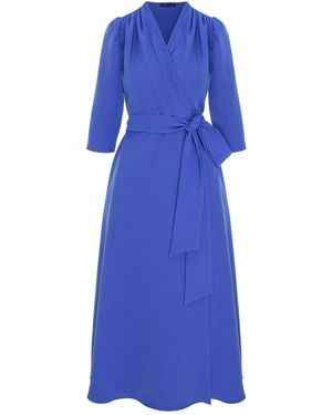 concept A trois Royal Midi Wrap Dress With Drawstring Waist - Blue