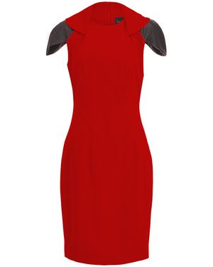 Layo G Stretch Zip Collar Midi Dress - Red