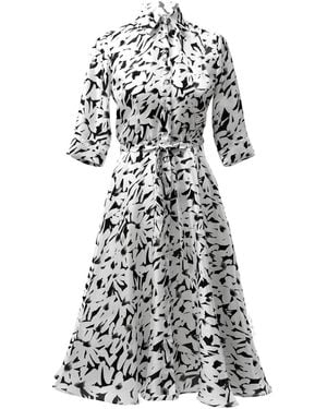Incantevole Milano Silk Printed Flared Shirt Dress - White