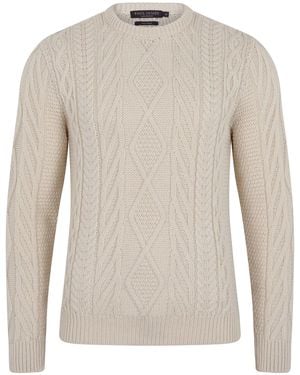 Paul James Knitwear Neutrals Chunky Merino Wool Cameron Cable Jumper - Grey
