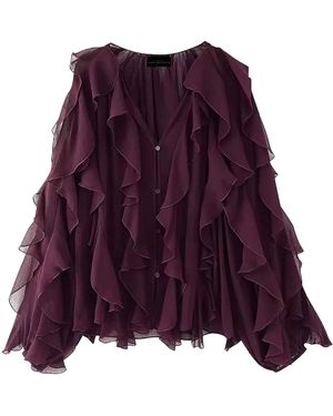 Chanel Joan Elkayam Ruffled Chiffon Blouse - Purple