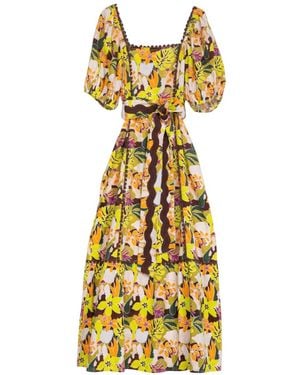 Niza Long Pleated Fabric Dress With Halter Neckline And Bow - Yellow