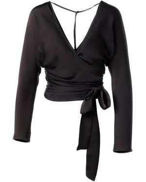 concept A trois Wrap Top With Long Raglan Sleeves - Black