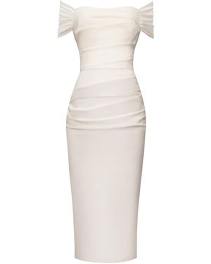 ALINA CERNĂTESCU Zeya Midi Drapped Off Shoulder Tencel Dress - Natural