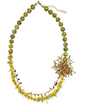 Farra Boho Chic Opal And Bamboo Coral With Removable Pin Necklace - Metallic