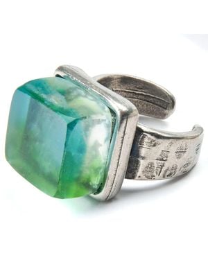 Smart Glass Jewelry Recycled Glass Mosaic Cube Ring Confetti - Green