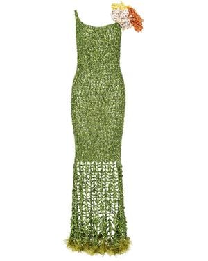 Andreeva Chrysanthemum Maxi Handmade Crochet Dress - Green