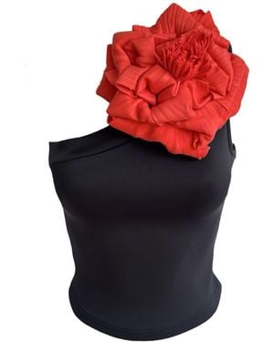 London Atelier Byproduct One Shoulder Top With Flower Pin - Red