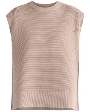 Paisie Neutrals Side Slit Sleeveless Ribbed Sweater - Pink