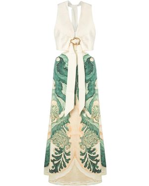 Women & Women Neutrals Functional Dress With Elysian Pattern - Green