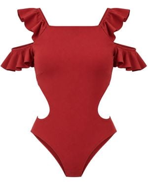 Rive & Rituel Charmaine Bordeaux Frill Bodysuit - Red