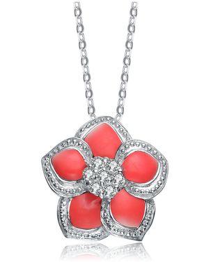Genevive Jewelry Sterling Cubic Zirconia Flower Pendant - Red