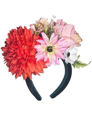 Natalia Petruch Aurora Deep Velvet Oversized Flower Headband – Peony With & Faux Flowers And Foliage, Handmade Statement Hair Accessory - Red