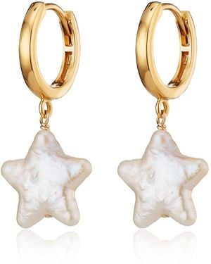 Scream Pretty Pearl Star Charm Hoop Earrings - Metallic