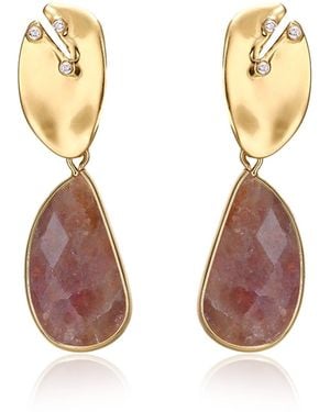 Rare Matters Jewelry Golden Leaf Drop Earrings - Metallic