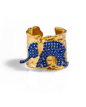 Ebru Jewelry Guardian Sapphire Elephant Chunky Adjustable Ring - Blue
