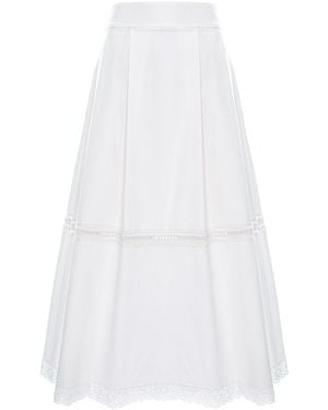 IZABELA MANDOIU Midi Cotton Skirt With Macramé - White