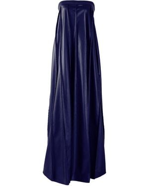 Kargede Pleated Leather Maxi Dress – Strapless Designer Evening Gown - Blue