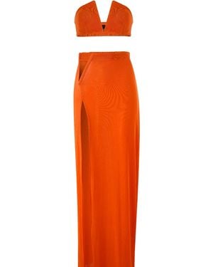 Úchè Deep V High Slit Skirt With Matching Deep V Tube Top Set - Orange