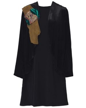 Saniya Khan Silk Panne Velvet Jacket With Applique - Black
