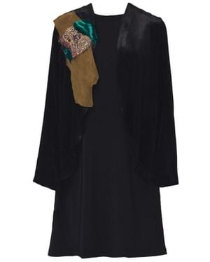 Saniya Khan Silk Panne Velvet Jacket With Applique - Black