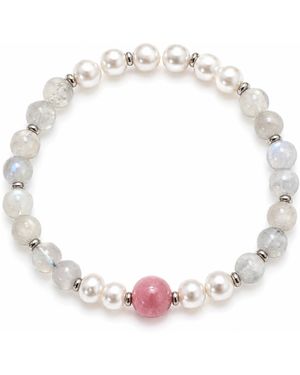 ORIGIN OF HEARTS Neutrals Rosalie Bracelet – Rose Quartz, Freshwater Pearl & Labradorite Gemstone Bracelet - Metallic