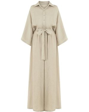 Lilamie Neutrals Hvar Oversize Fit Open Neckline Long Resort Jumpsuit - Natural
